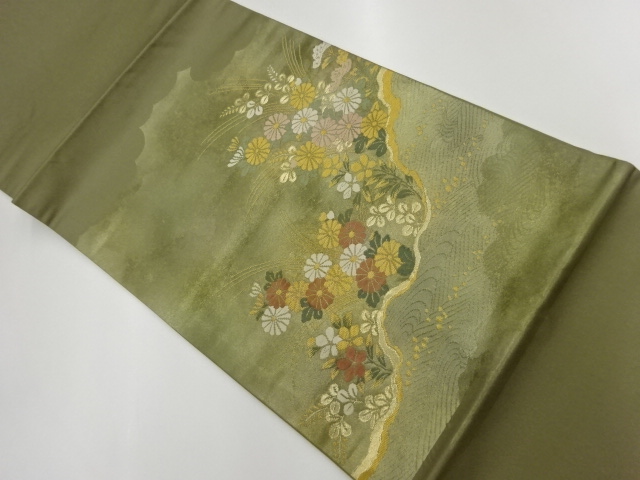 JAPANESE NAGOYA OBI / WOVEN AUTUMN FLOWERS
